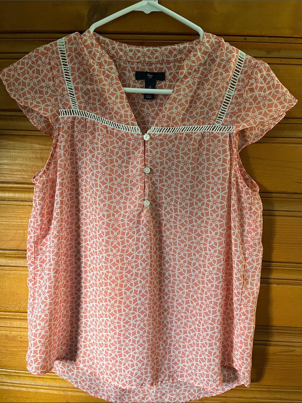 GAP Coral Pink Geometric Cap-Sleeve Blouse
